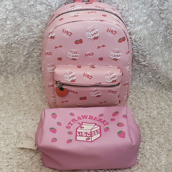 NWT Strawberry milk bundle Mini Backpack and make-up bag. - Picture 2 of 16